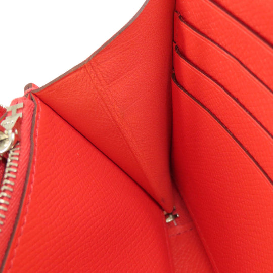 HERMES Long Wallet Purse Epsom Red Azap Classic Women Used Authentic