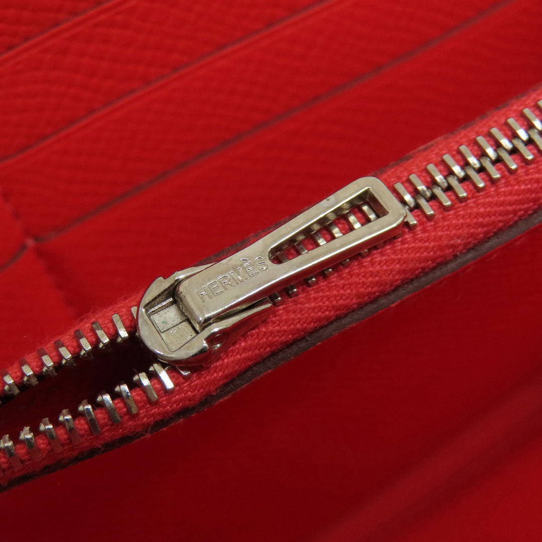 HERMES Long Wallet Purse Epsom Red Azap Classic Women Used Authentic