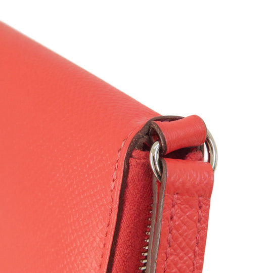 HERMES Long Wallet Purse Epsom Red Azap Classic Women Used Authentic