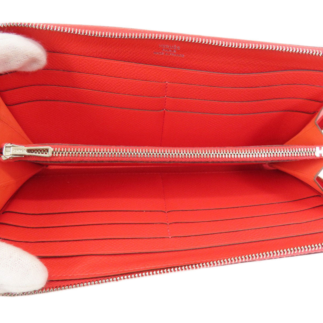 HERMES Long Wallet Purse Epsom Red Azap Classic Women Used Authentic