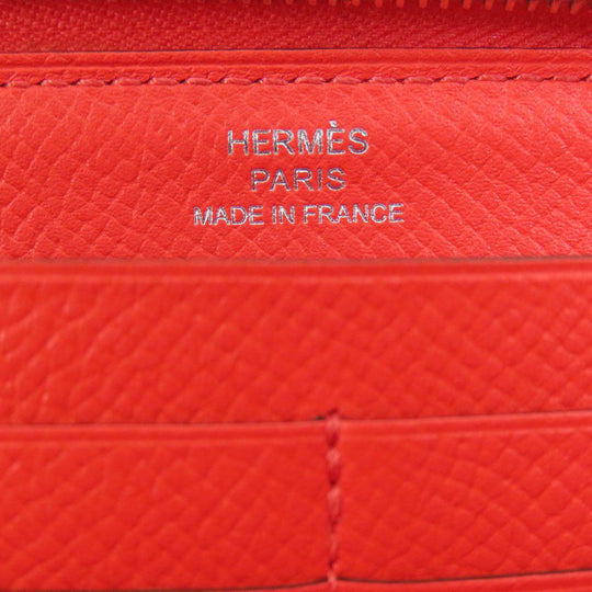 HERMES Long Wallet Purse Epsom Red Azap Classic Women Used Authentic
