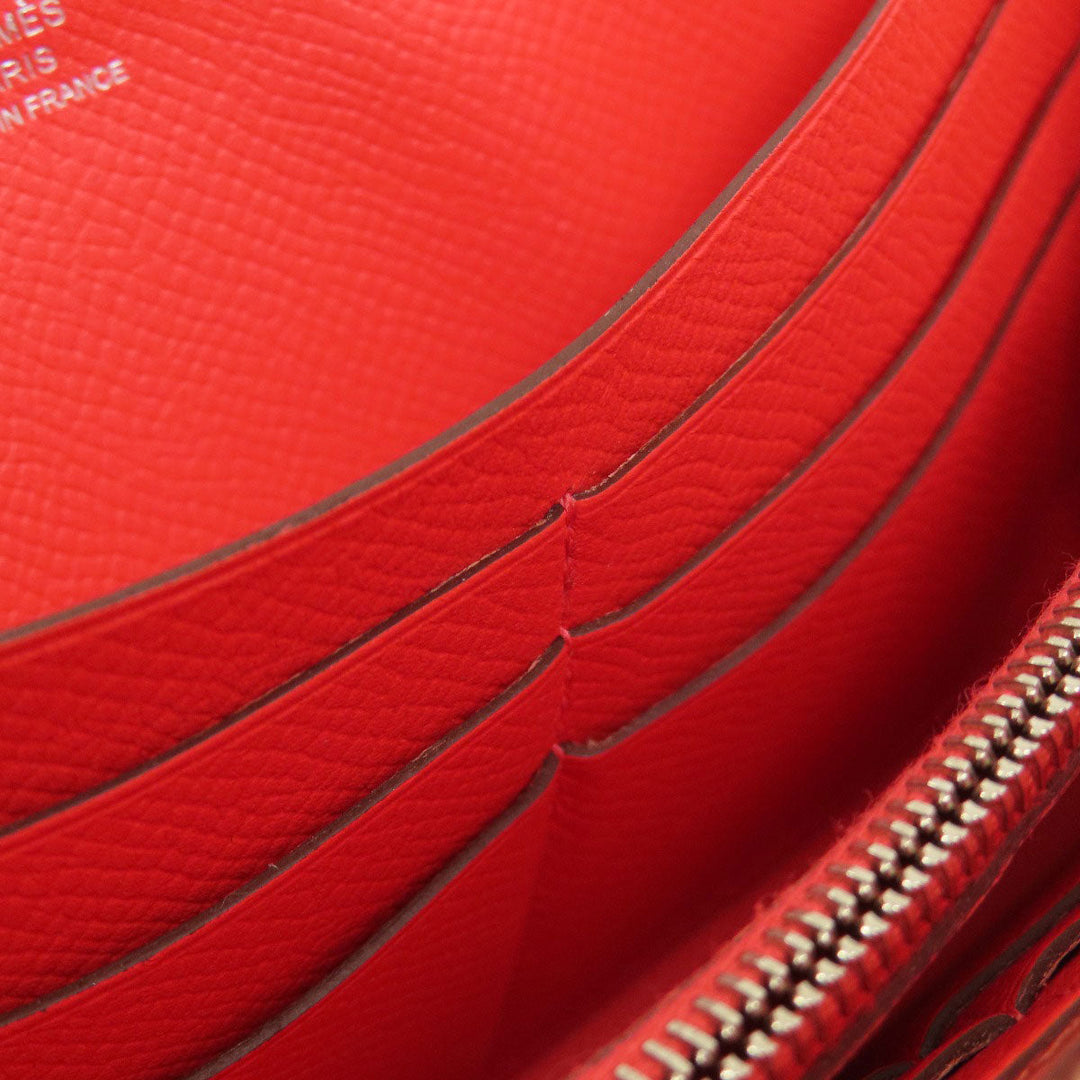 HERMES Long Wallet Purse Epsom Red Azap Classic Women Used Authentic