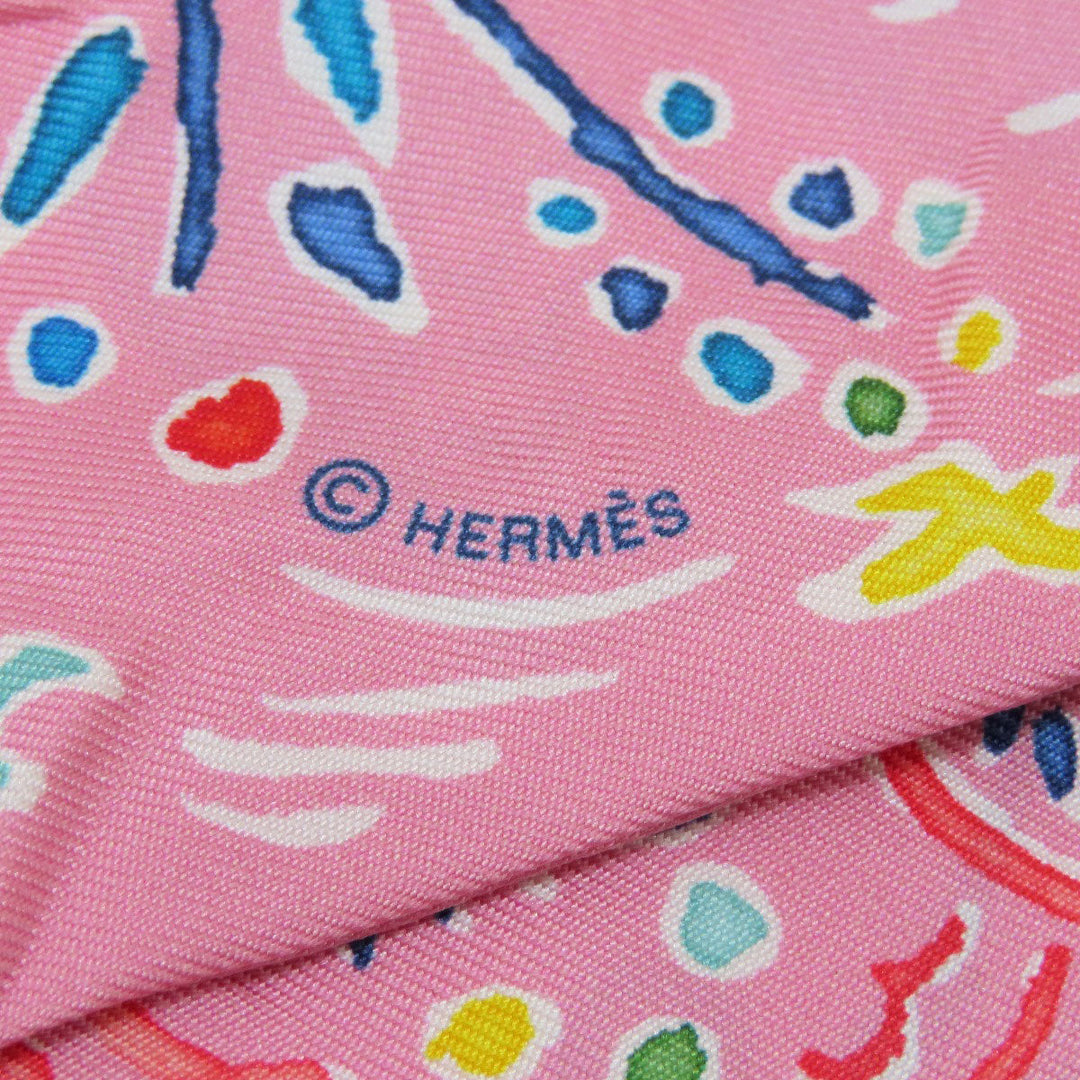 HERMES scarf silk pink Twilly Women Used Authentic