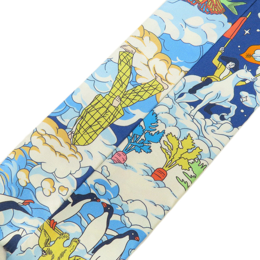 HERMES scarf silk blue Twilly Women Used Authentic
