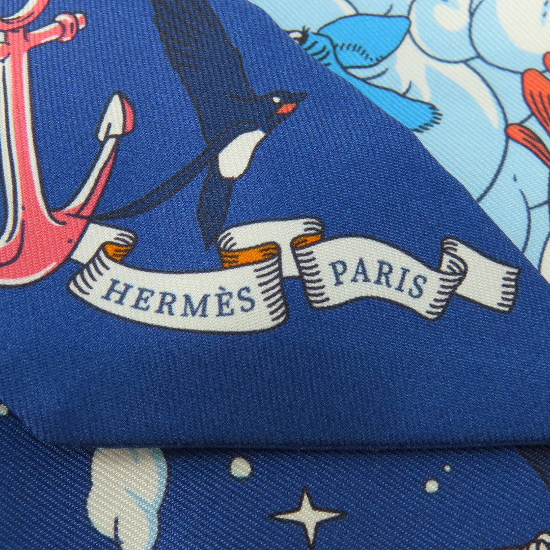 HERMES scarf silk blue Twilly Women Used Authentic