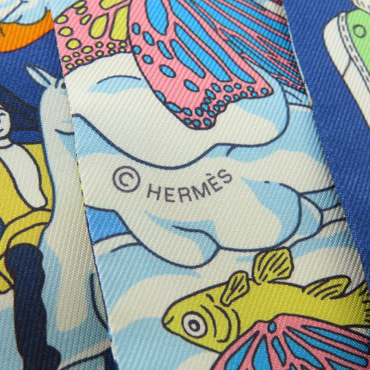 HERMES scarf silk blue Twilly Women Used Authentic