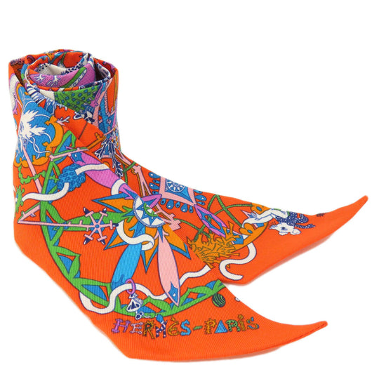 HERMES scarf silk Orange Twilly Women Used Authentic