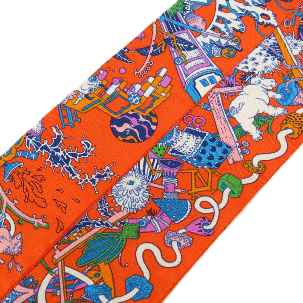 HERMES scarf silk Orange Twilly Women Used Authentic