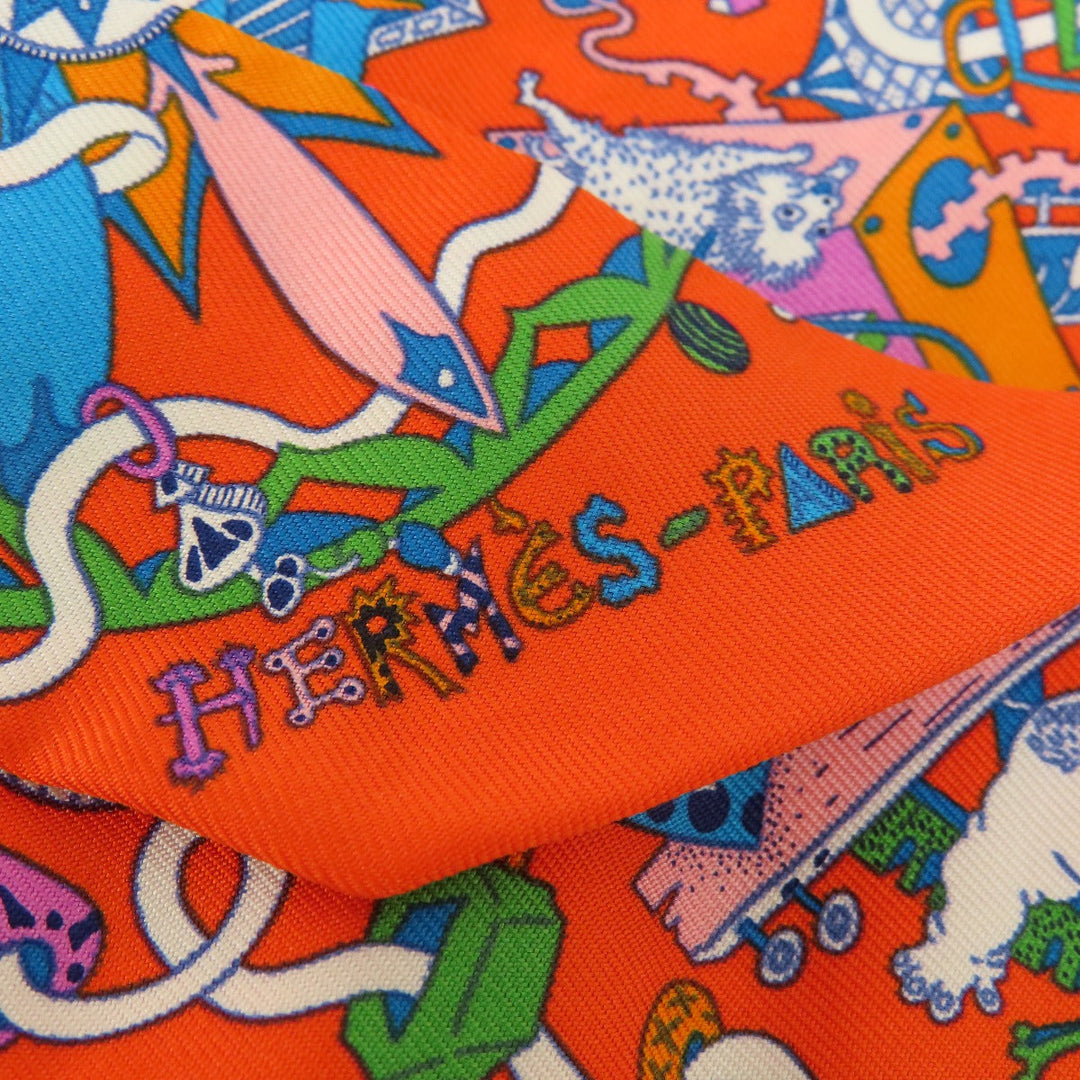 HERMES scarf silk Orange Twilly Women Used Authentic
