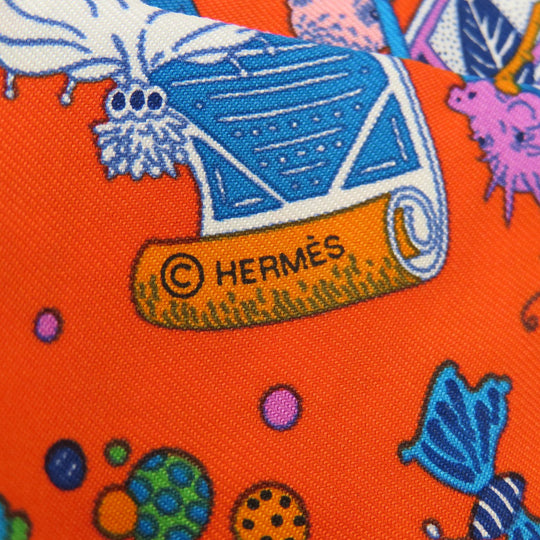 HERMES scarf silk Orange Twilly Women Used Authentic