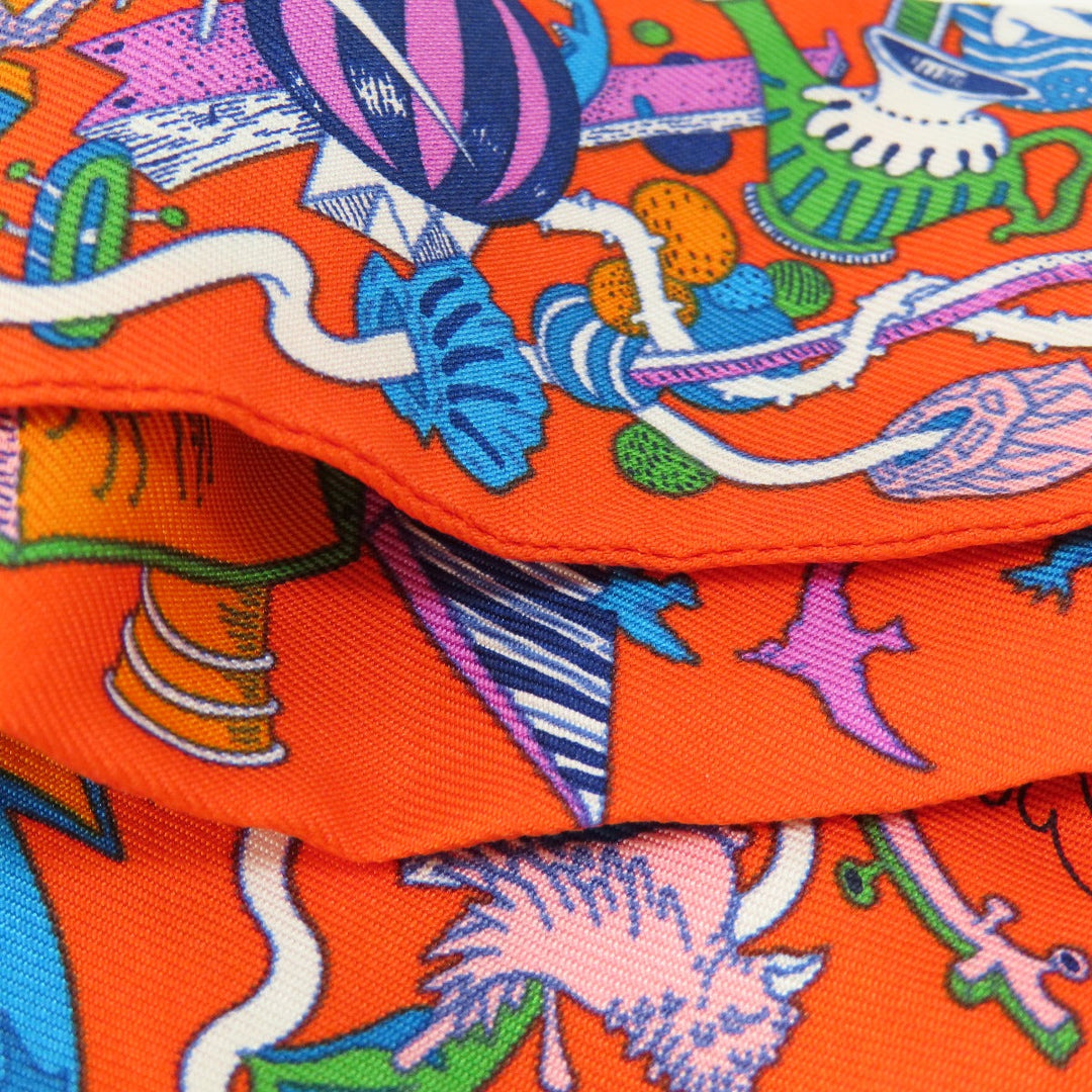HERMES scarf silk Orange Twilly Women Used Authentic