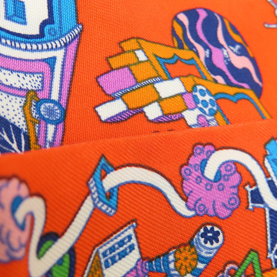 HERMES scarf silk Orange Twilly Women Used Authentic