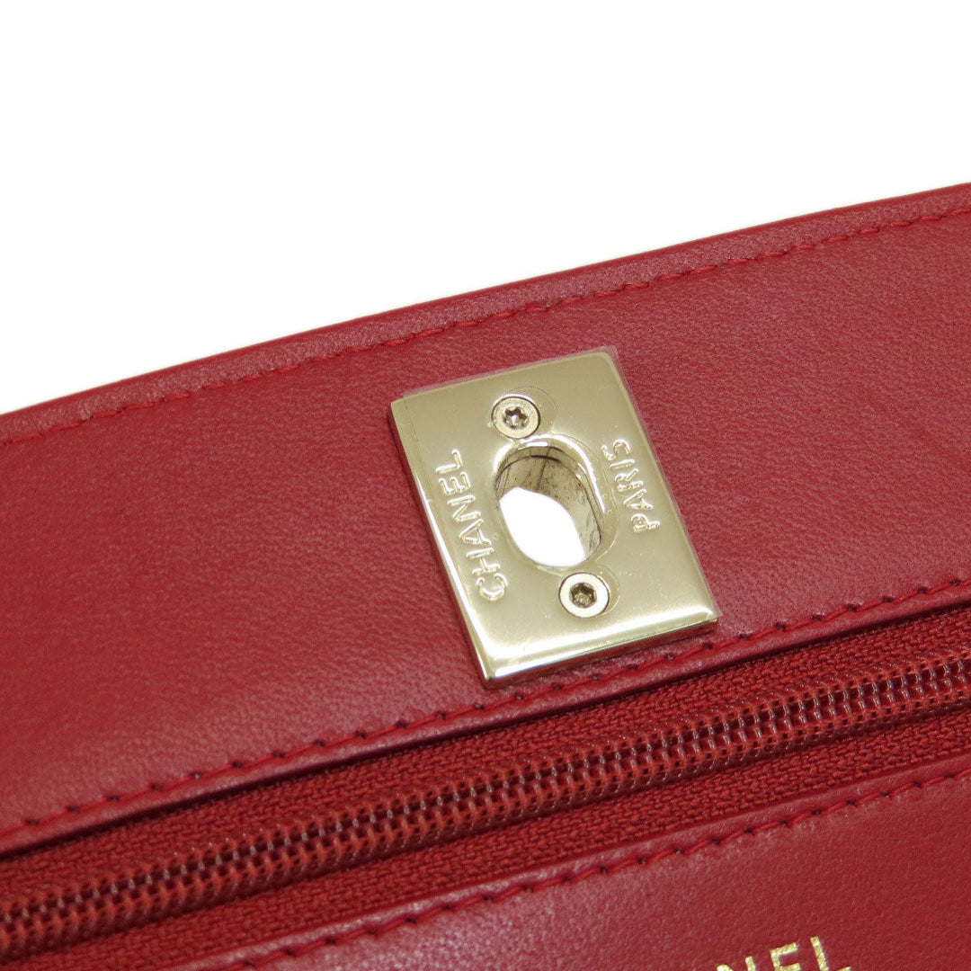 CHANEL Long Wallet Purse lambskin Red Chain Wallet Matelasse Gold Metal Women Used Authentic