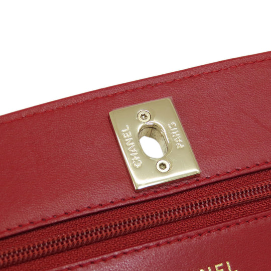 CHANEL Long Wallet Purse lambskin Red Chain Wallet Matelasse Gold Metal Women Used Authentic