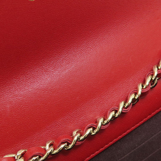 CHANEL Long Wallet Purse lambskin Red Chain Wallet Matelasse Gold Metal Women Used Authentic