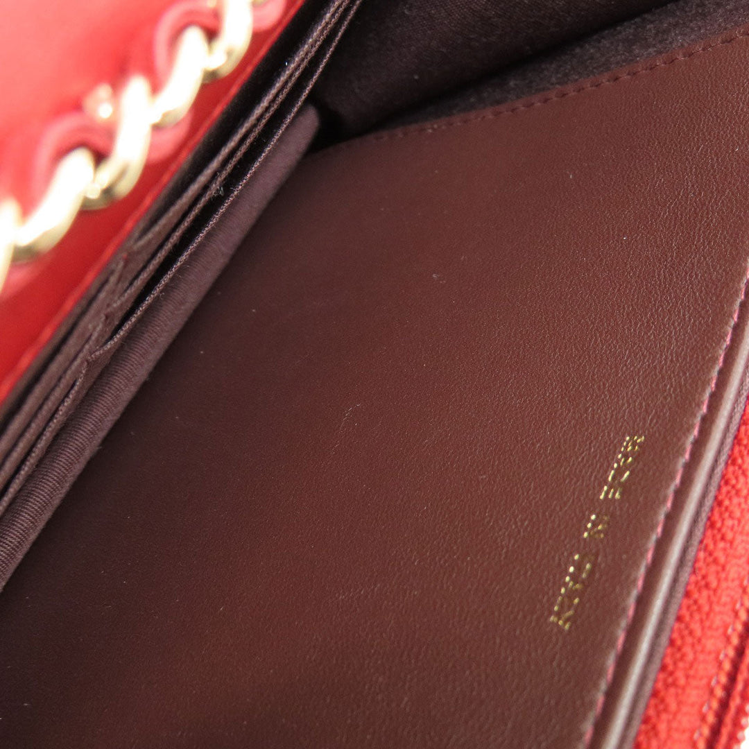 CHANEL Long Wallet Purse lambskin Red Chain Wallet Matelasse Gold Metal Women Used Authentic