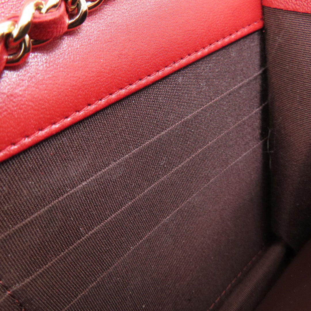 CHANEL Long Wallet Purse lambskin Red Chain Wallet Matelasse Gold Metal Women Used Authentic