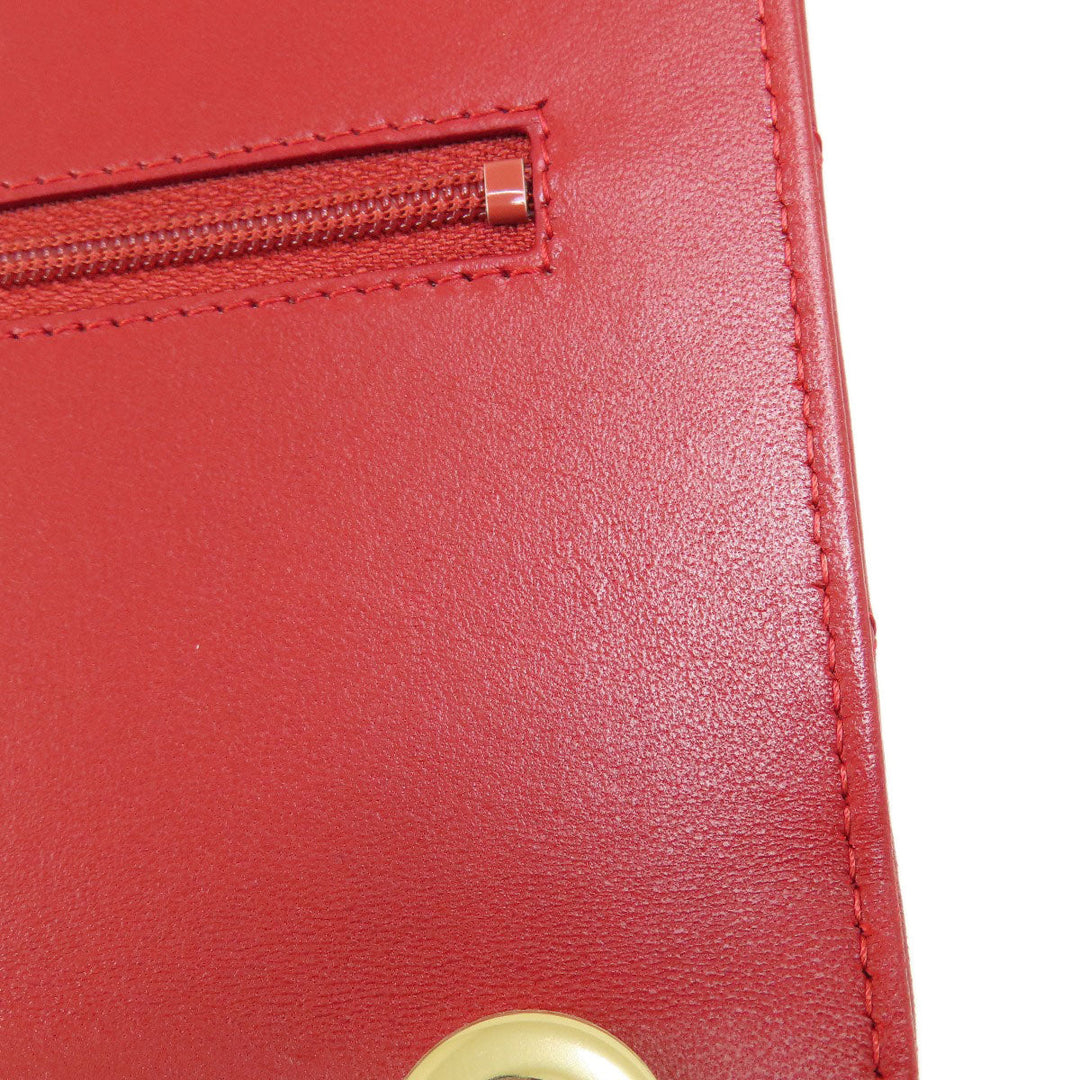 CHANEL Long Wallet Purse lambskin Red Chain Wallet Matelasse Gold Metal Women Used Authentic