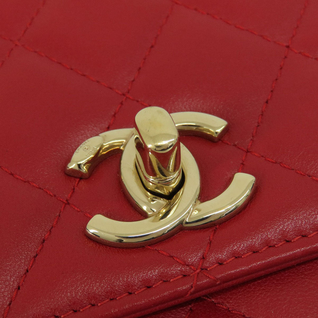 CHANEL Long Wallet Purse lambskin Red Chain Wallet Matelasse Gold Metal Women Used Authentic