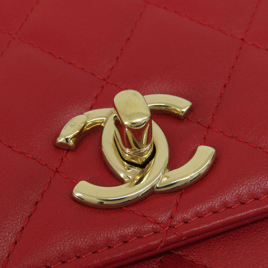 CHANEL Long Wallet Purse lambskin Red Chain Wallet Matelasse Gold Metal Women Used Authentic