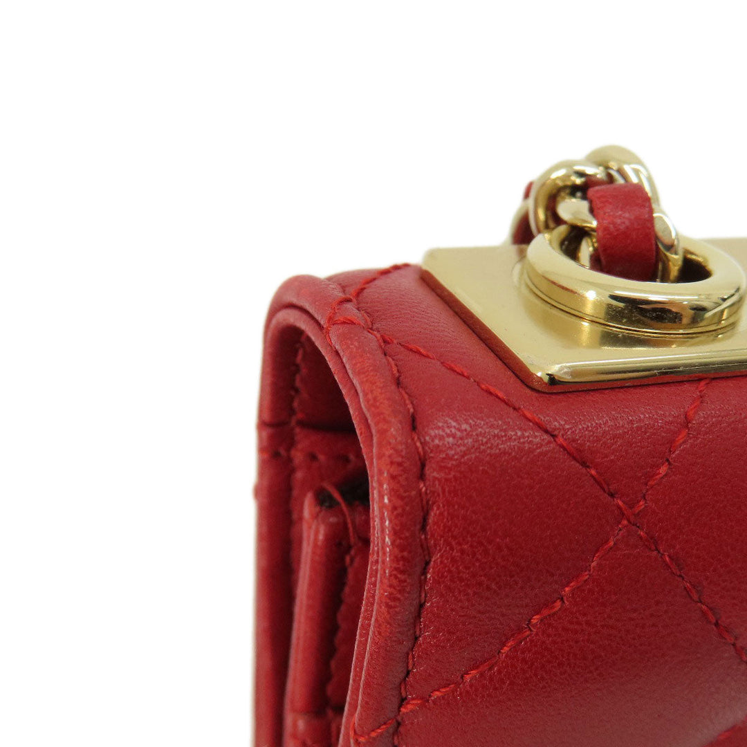 CHANEL Long Wallet Purse lambskin Red Chain Wallet Matelasse Gold Metal Women Used Authentic