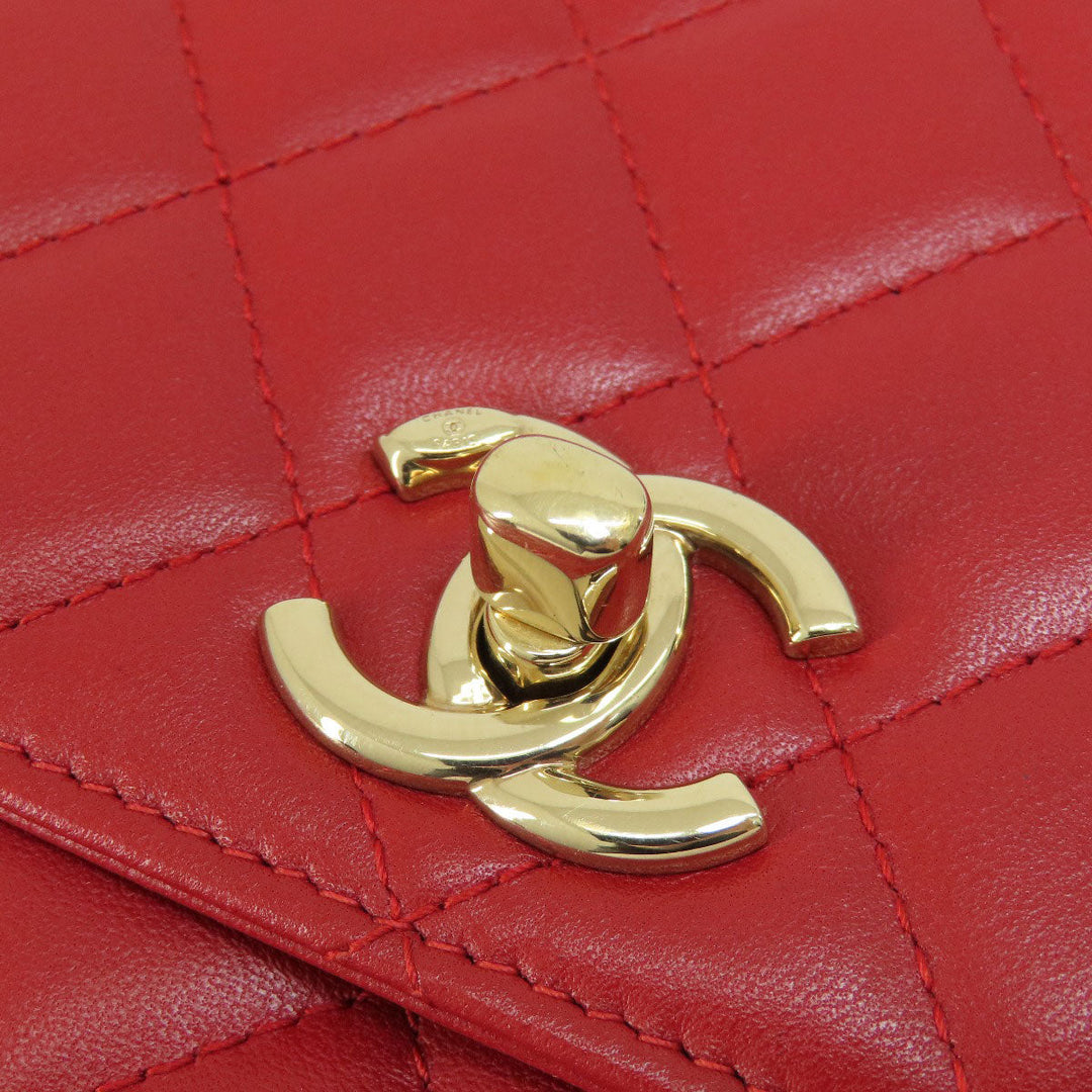 CHANEL Long Wallet Purse lambskin Red Chain Wallet Matelasse Gold Metal Women Used Authentic