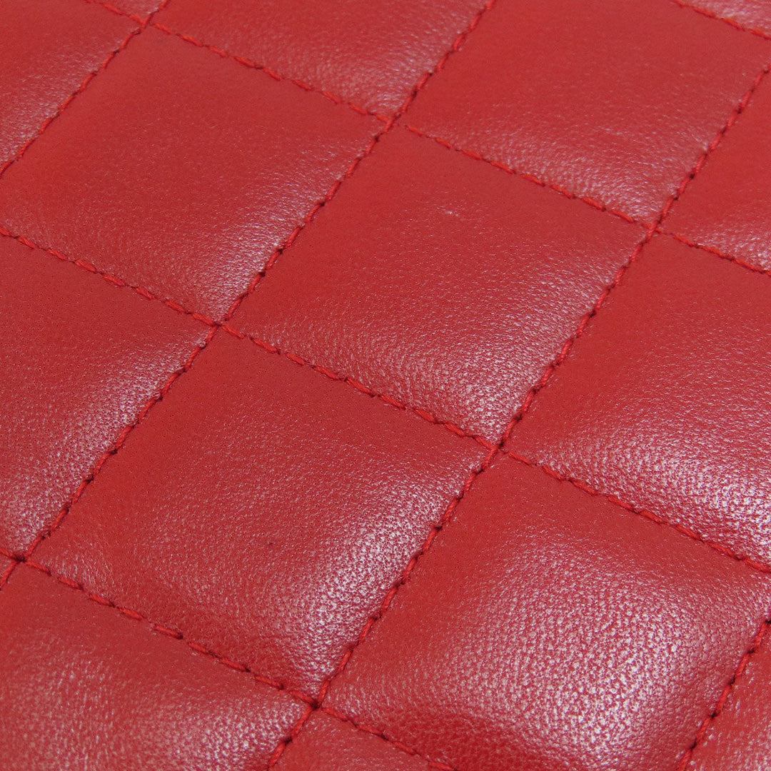 CHANEL Long Wallet Purse lambskin Red Chain Wallet Matelasse Gold Metal Women Used Authentic
