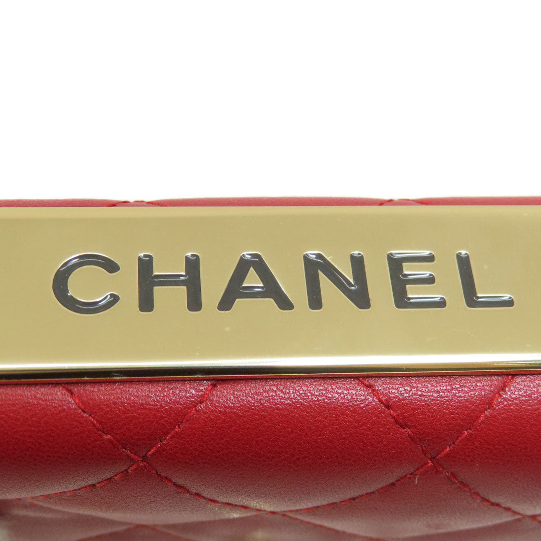 CHANEL Long Wallet Purse lambskin Red Chain Wallet Matelasse Gold Metal Women Used Authentic