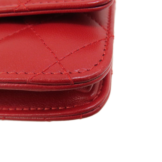 CHANEL Long Wallet Purse lambskin Red Chain Wallet Matelasse Gold Metal Women Used Authentic