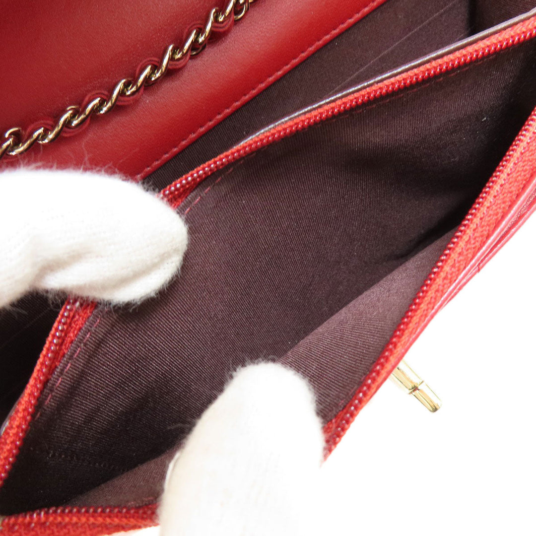 CHANEL Long Wallet Purse lambskin Red Chain Wallet Matelasse Gold Metal Women Used Authentic