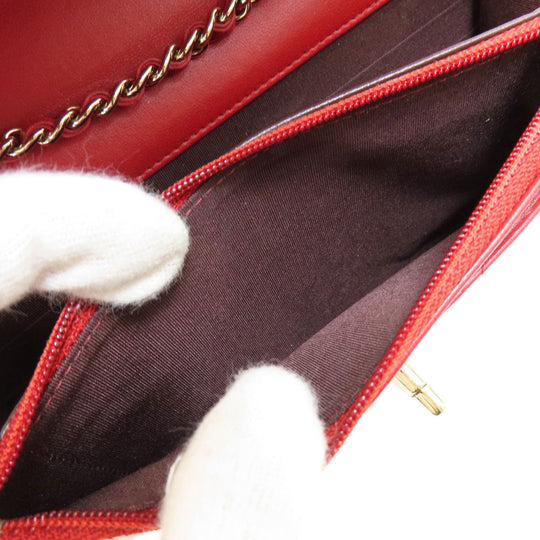 CHANEL Long Wallet Purse lambskin Red Chain Wallet Matelasse Gold Metal Women Used Authentic