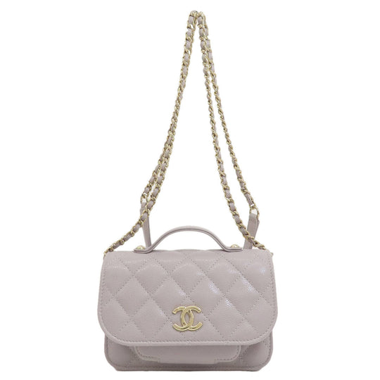 CHANEL Long Wallet Purse Caviar skin gray Chain Wallet Matelasse Gold Metal Women Used Authentic