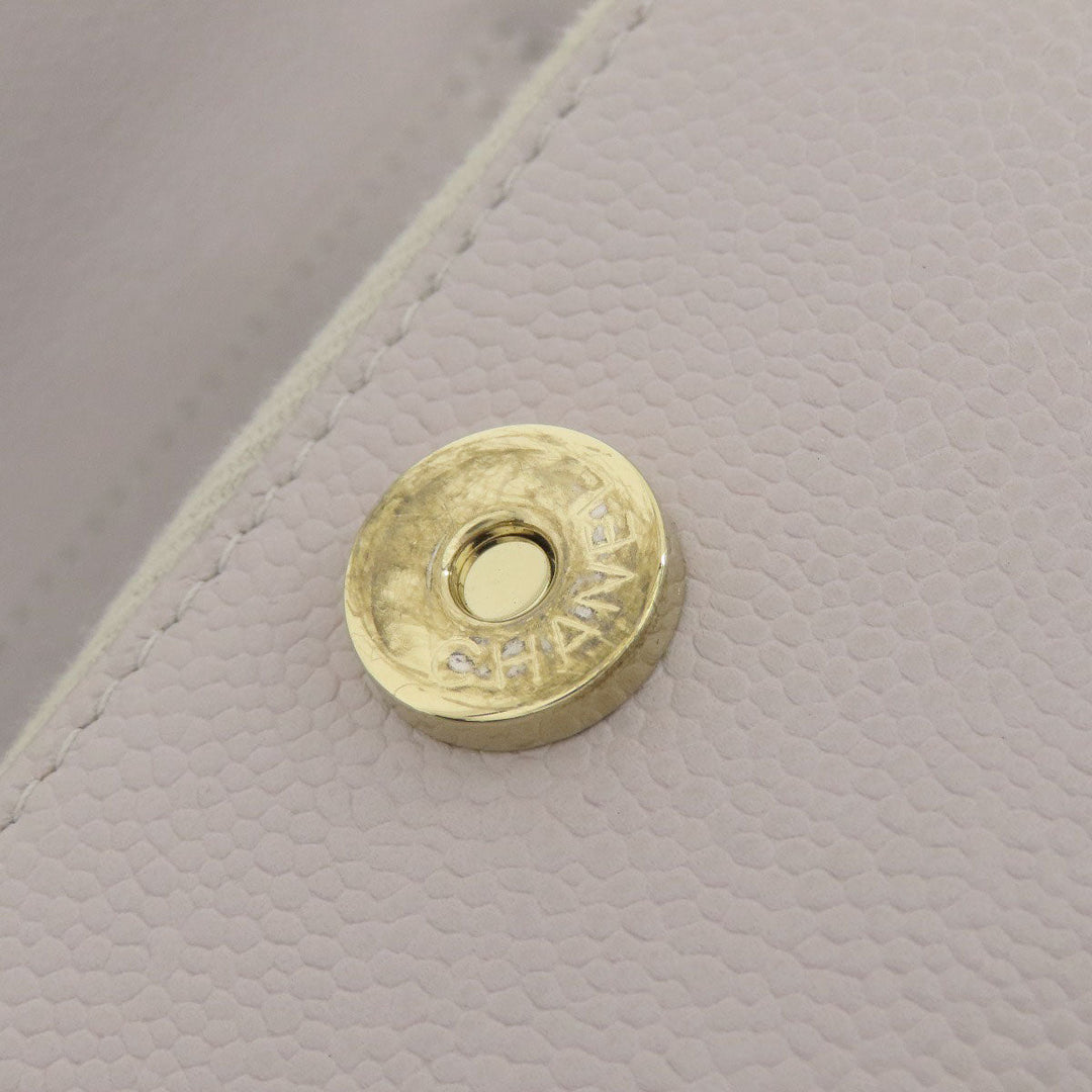CHANEL Long Wallet Purse Caviar skin gray Chain Wallet Matelasse Gold Metal Women Used Authentic