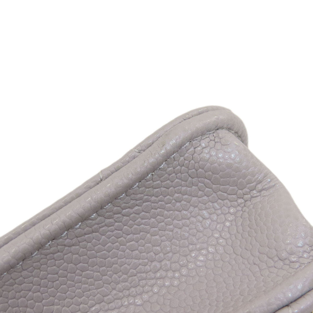 CHANEL Long Wallet Purse Caviar skin gray Chain Wallet Matelasse Gold Metal Women Used Authentic