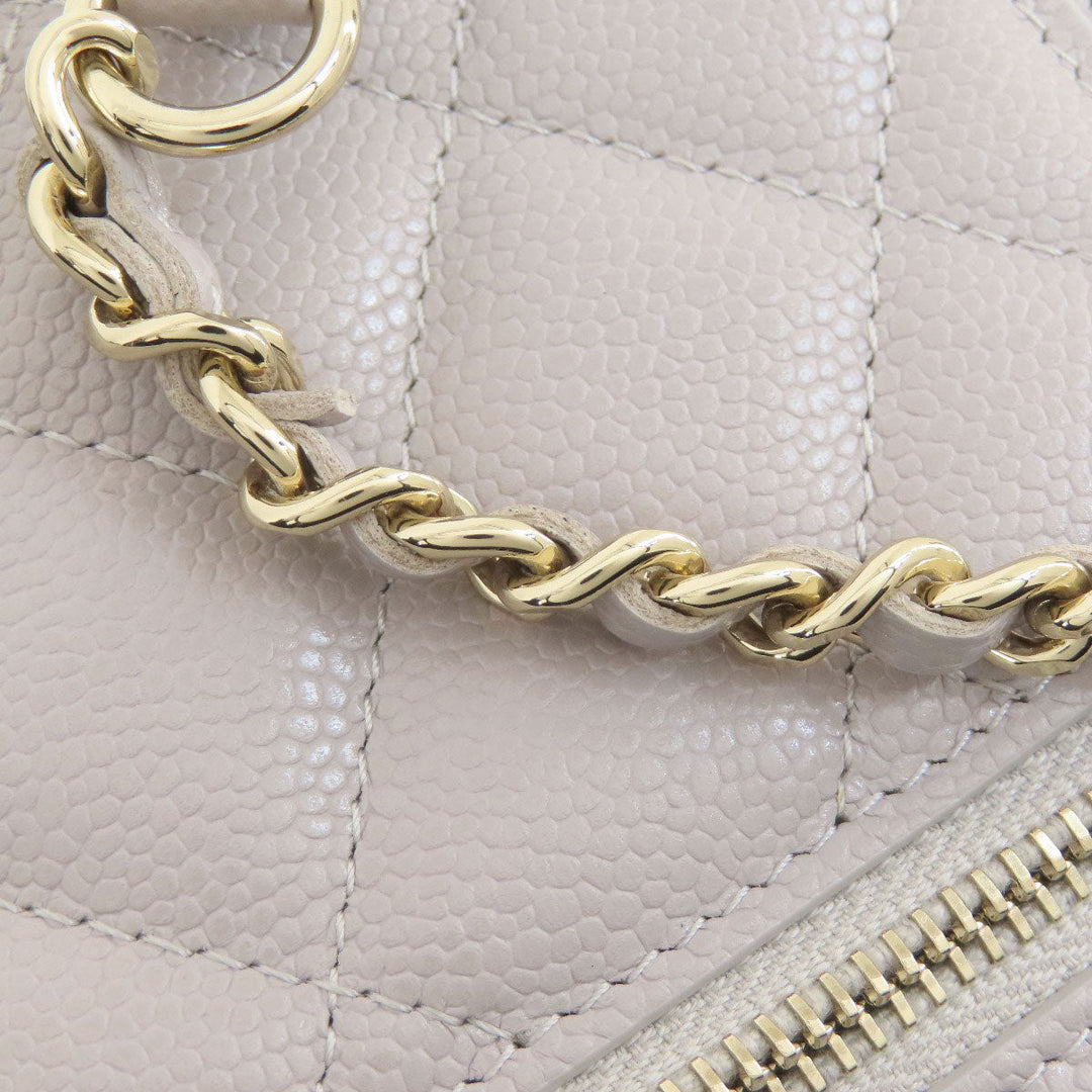 CHANEL Long Wallet Purse Caviar skin gray Chain Wallet Matelasse Gold Metal Women Used Authentic