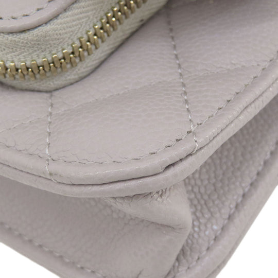 CHANEL Long Wallet Purse Caviar skin gray Chain Wallet Matelasse Gold Metal Women Used Authentic