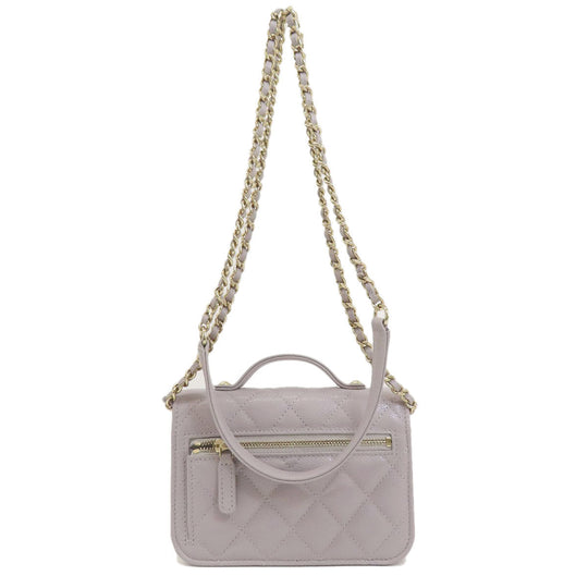 CHANEL Long Wallet Purse Caviar skin gray Chain Wallet Matelasse Gold Metal Women Used Authentic