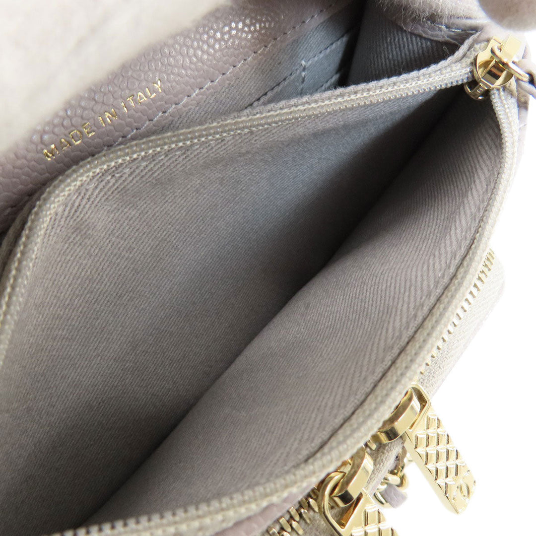 CHANEL Long Wallet Purse Caviar skin gray Chain Wallet Matelasse Gold Metal Women Used Authentic