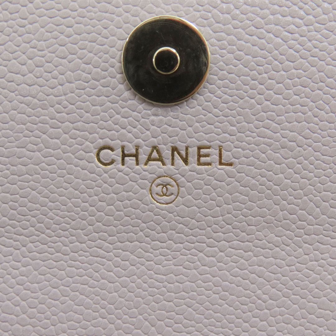CHANEL Long Wallet Purse Caviar skin gray Chain Wallet Matelasse Gold Metal Women Used Authentic