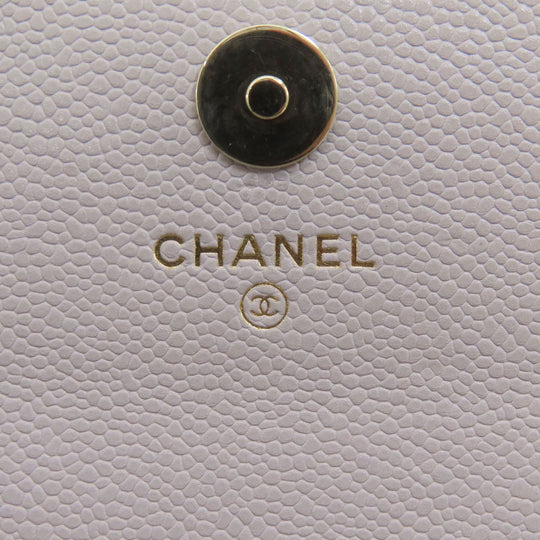 CHANEL Long Wallet Purse Caviar skin gray Chain Wallet Matelasse Gold Metal Women Used Authentic