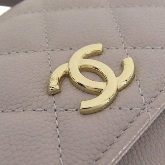 CHANEL Long Wallet Purse Caviar skin gray Chain Wallet Matelasse Gold Metal Women Used Authentic