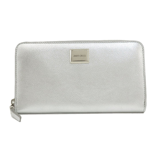 JIMMY CHOO Long Wallet Purse leather Silver logo Women Used Authentic