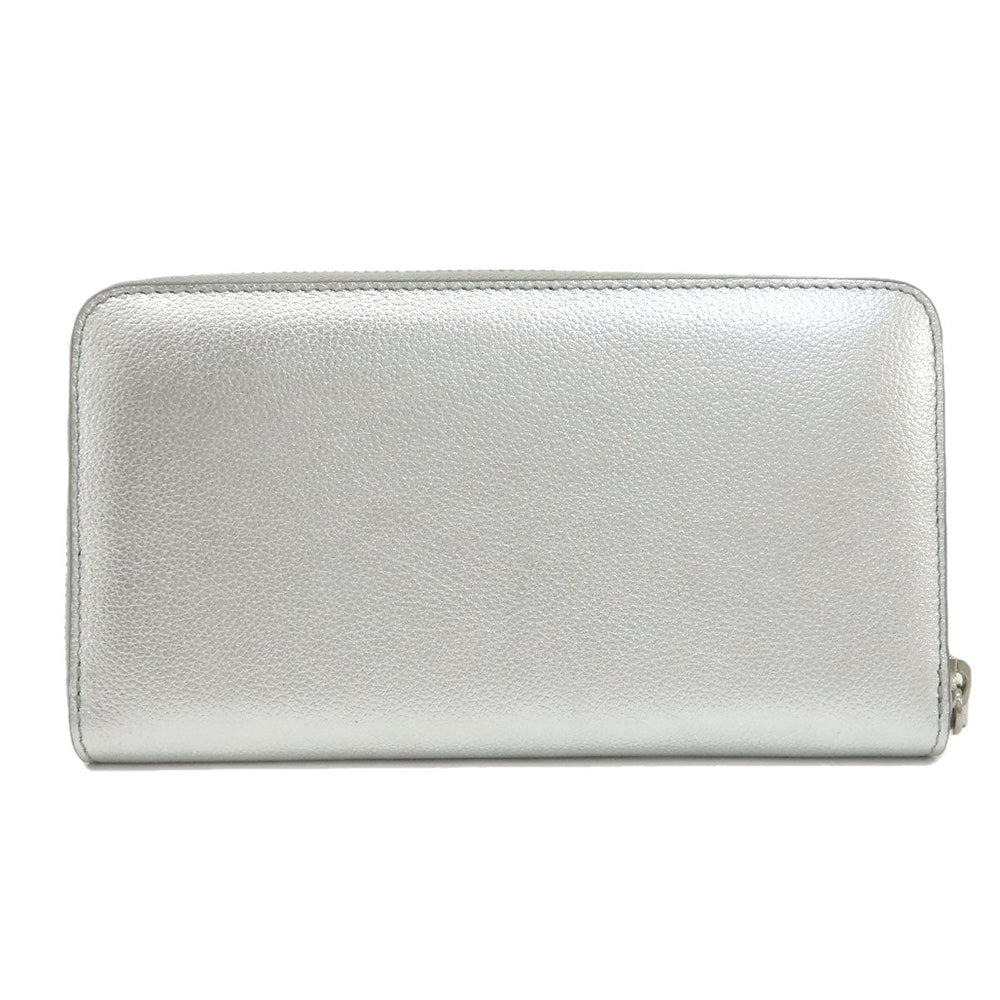 JIMMY CHOO Long Wallet Purse leather Silver logo Women Used Authentic