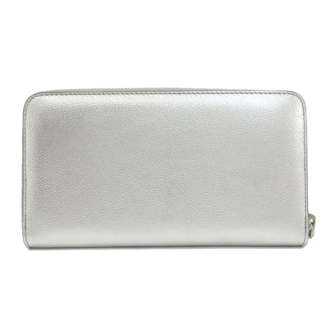JIMMY CHOO Long Wallet Purse leather Silver logo Women Used Authentic