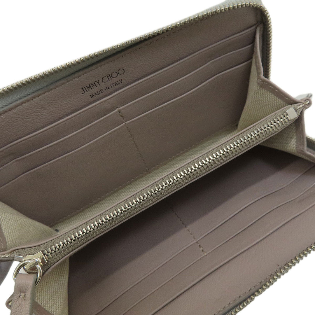 JIMMY CHOO Long Wallet Purse leather Silver logo Women Used Authentic