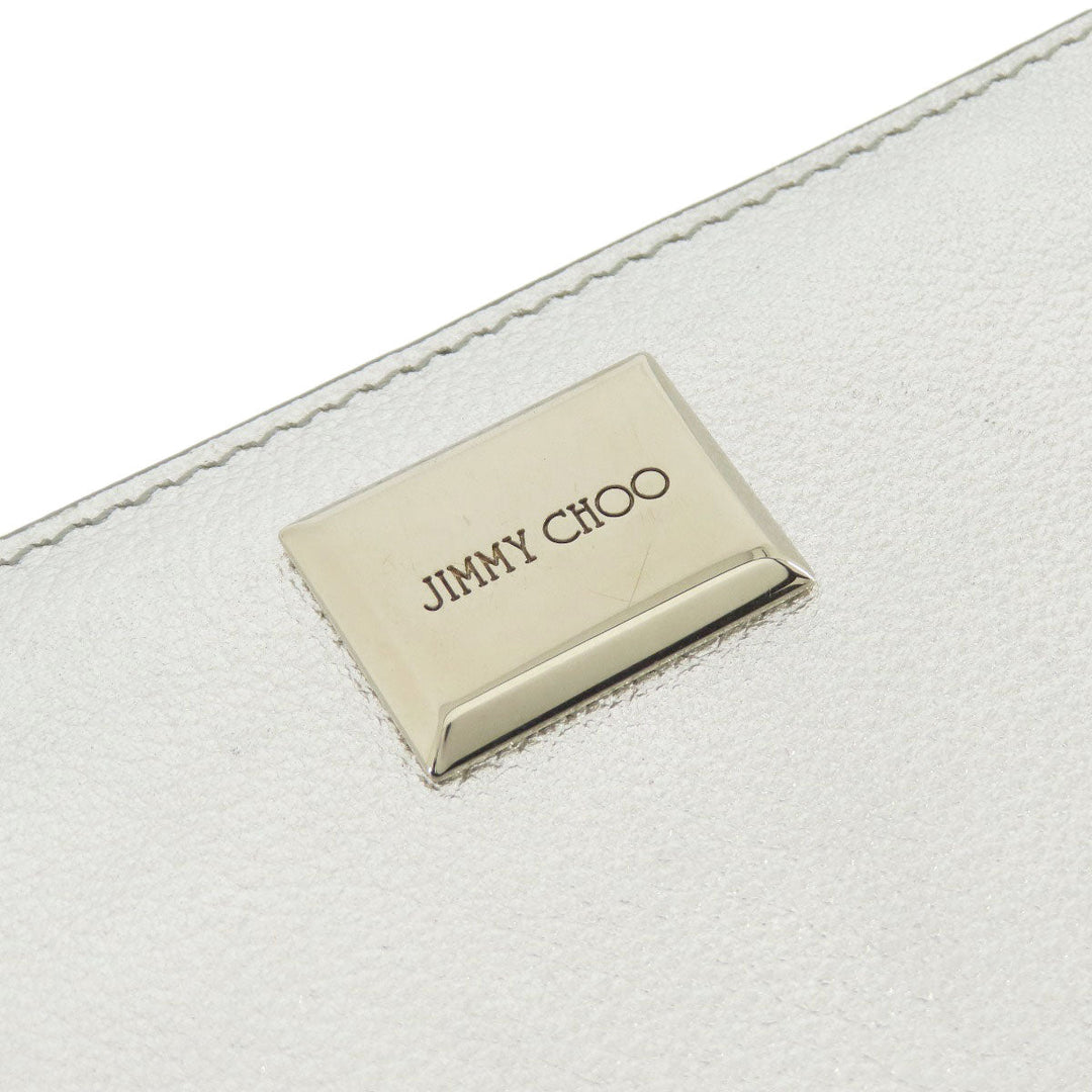 JIMMY CHOO Long Wallet Purse leather Silver logo Women Used Authentic