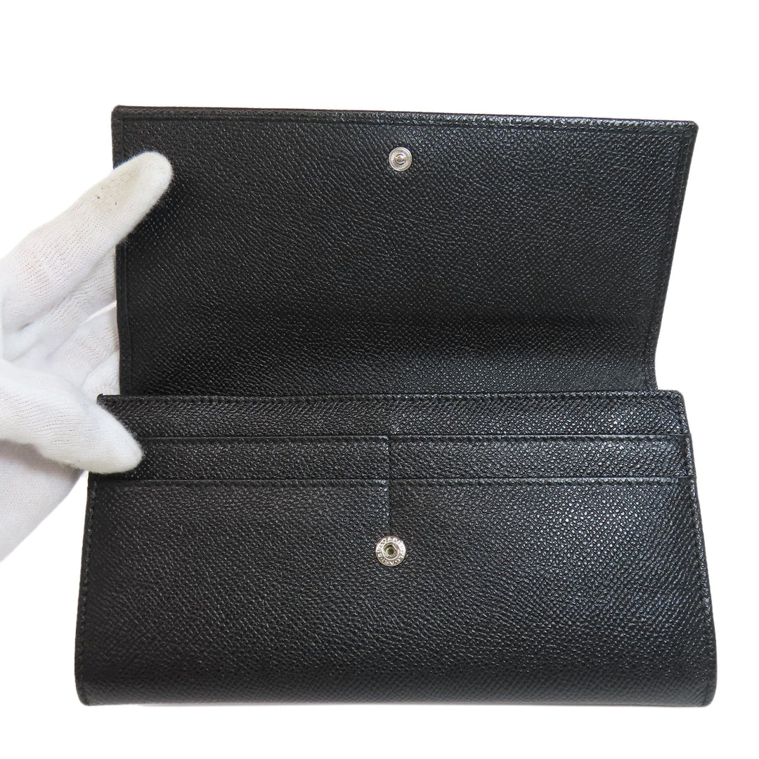 BVLGARI Long Wallet Purse leather black logo