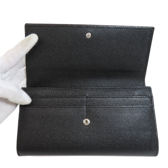 BVLGARI Long Wallet Purse leather black logo