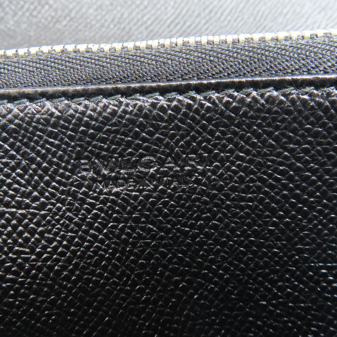BVLGARI Long Wallet Purse leather black logo