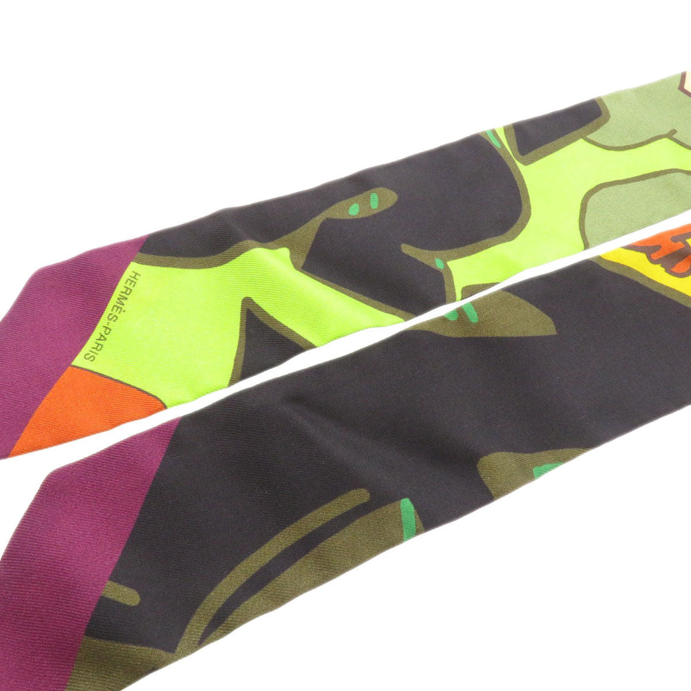 HERMES scarf silk green Twilly Women Used Authentic